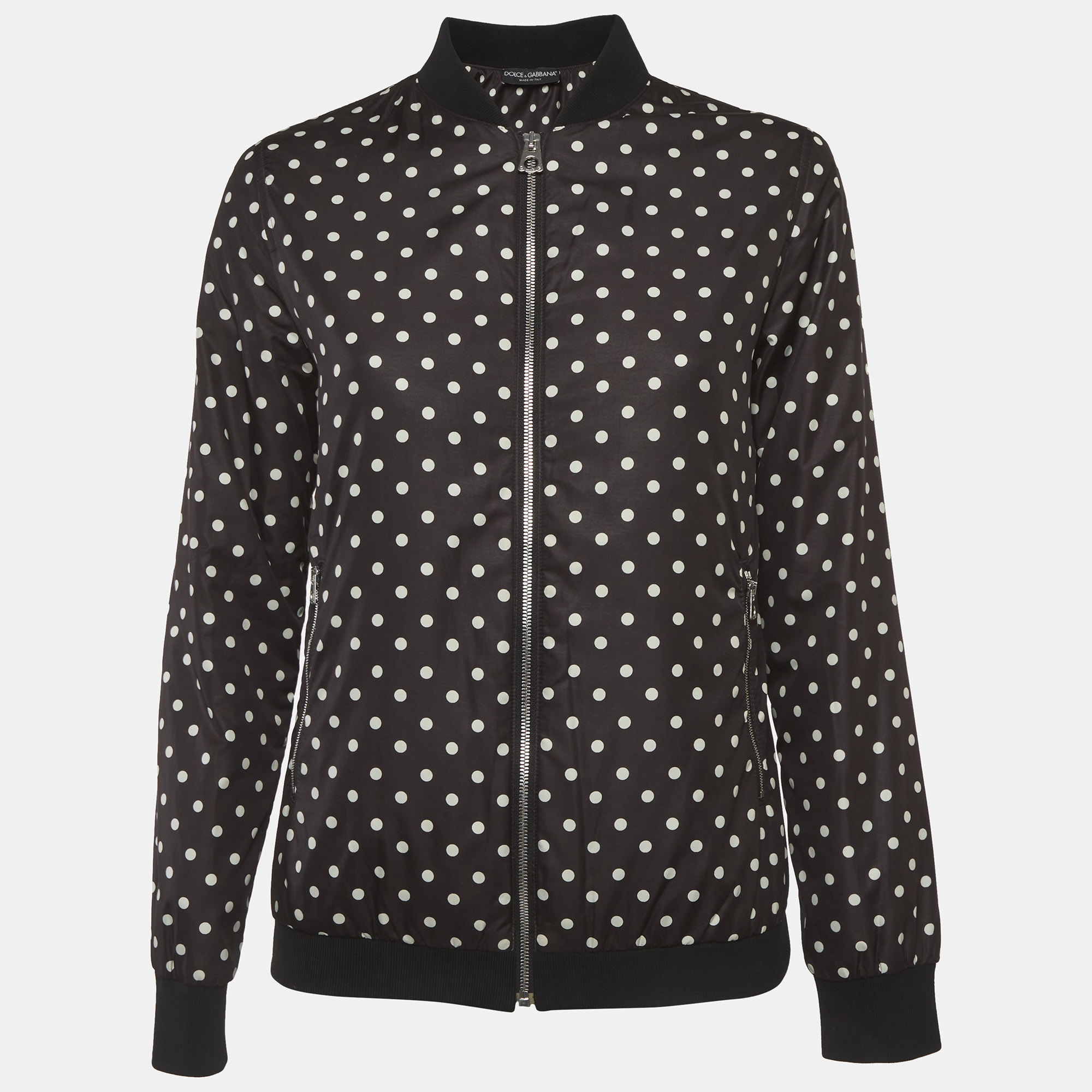 

Dolce & Gabbana Polka Dots Print Synthetic Bomber Jacket XS, Black