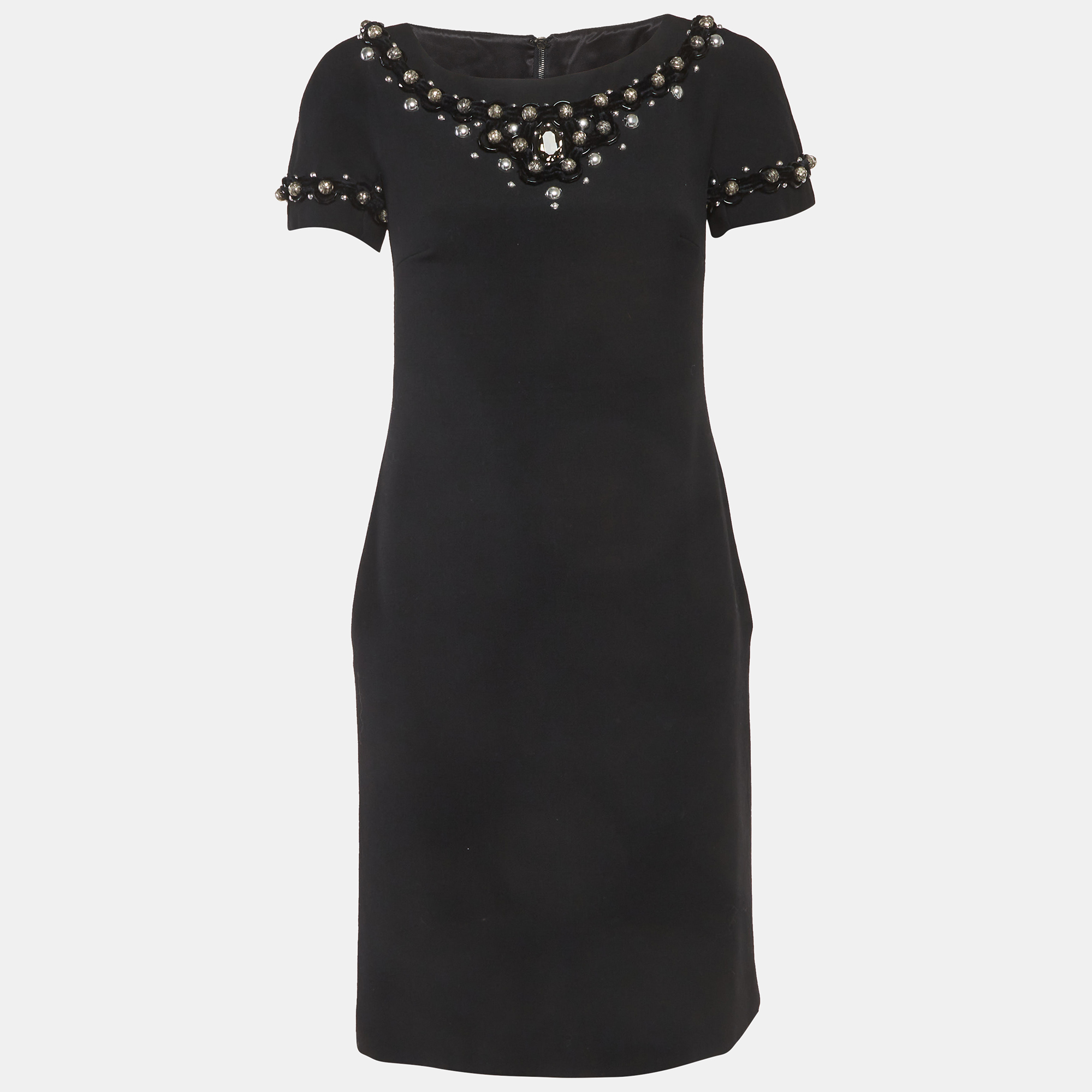 

Dolce & Gabbana Black Embellished Wool Mini Dress M