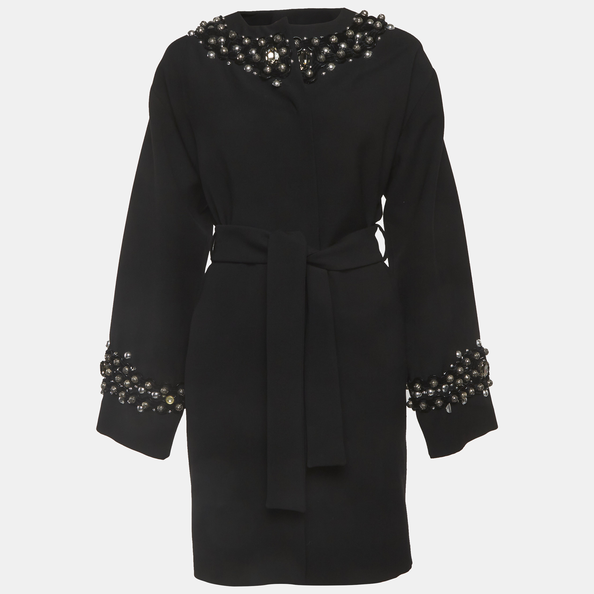 

Dolce & Gabbana Black Beaded Wool Coat S