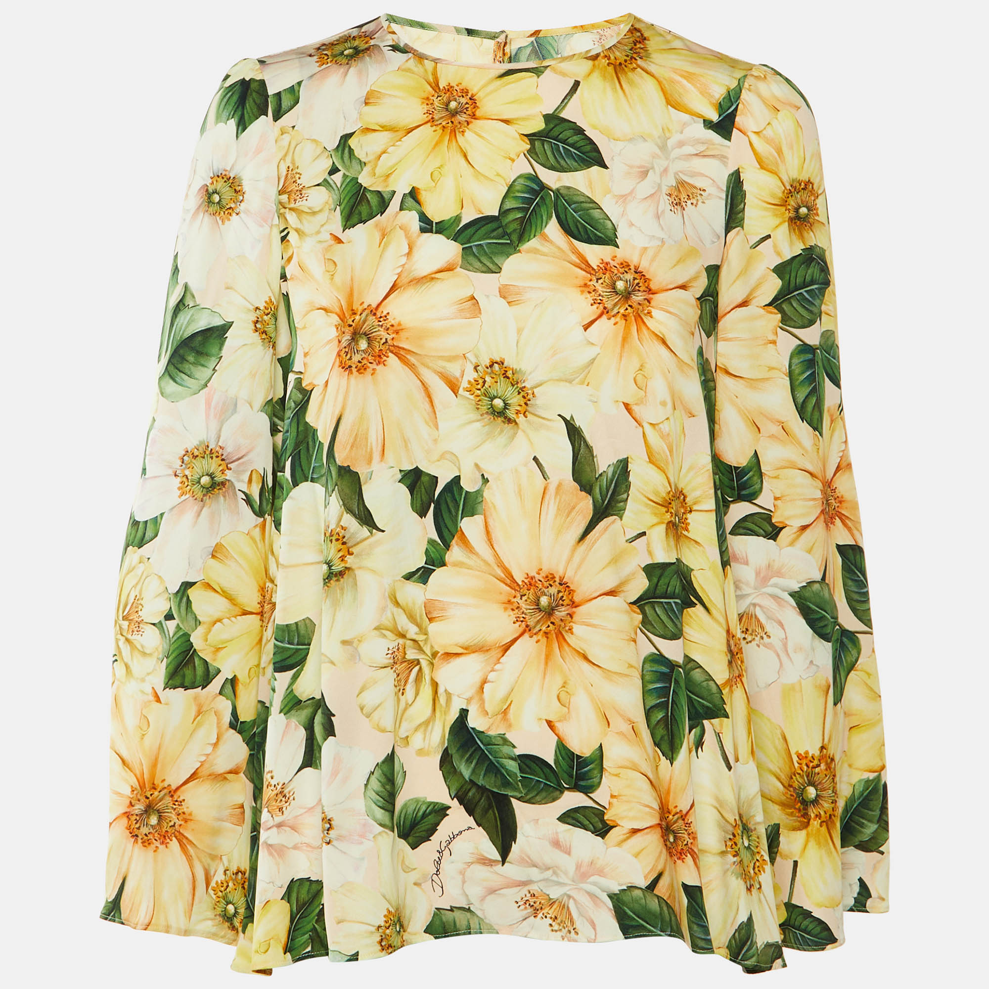 

Dolce & Gabbana Yellow Floral Print Silk Long Sleeve Blouse S
