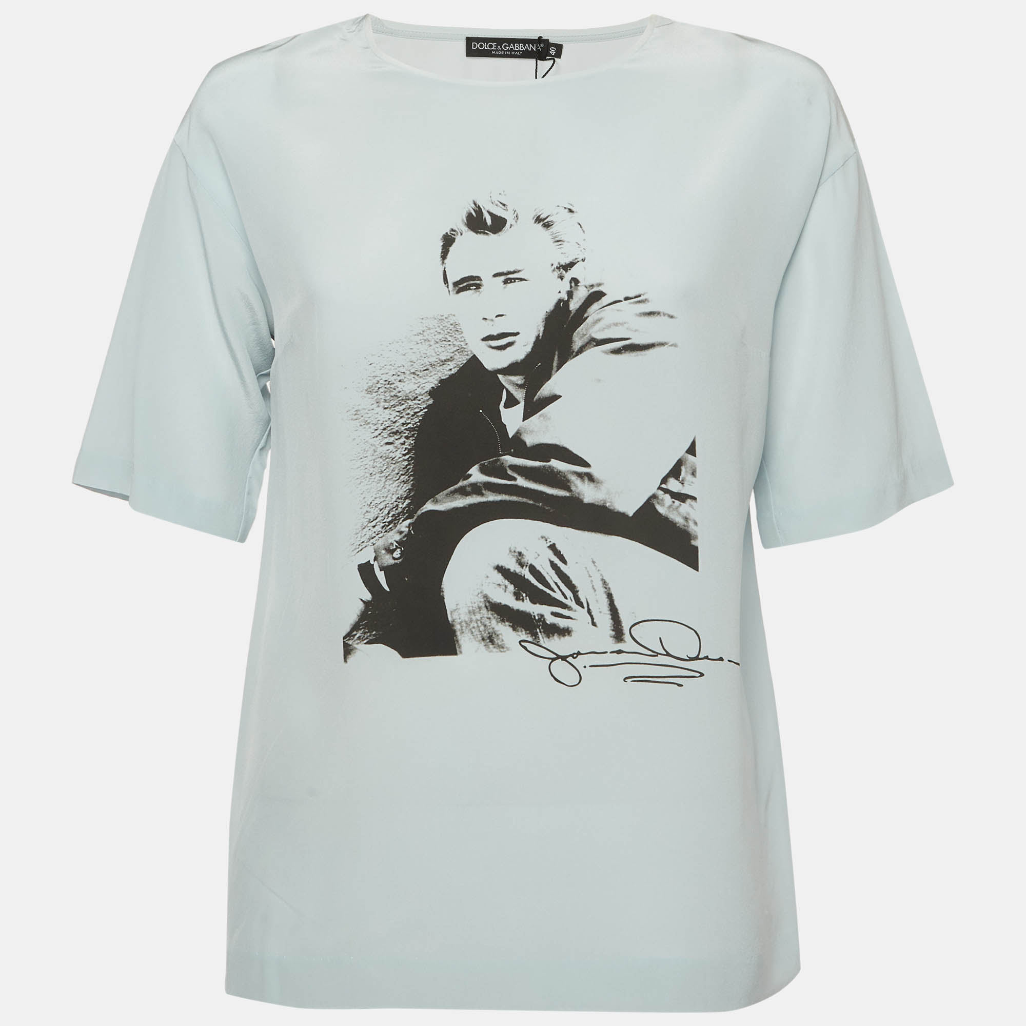 

Dolce & Gabbana x James Dean White Printed Silk Top S, Blue