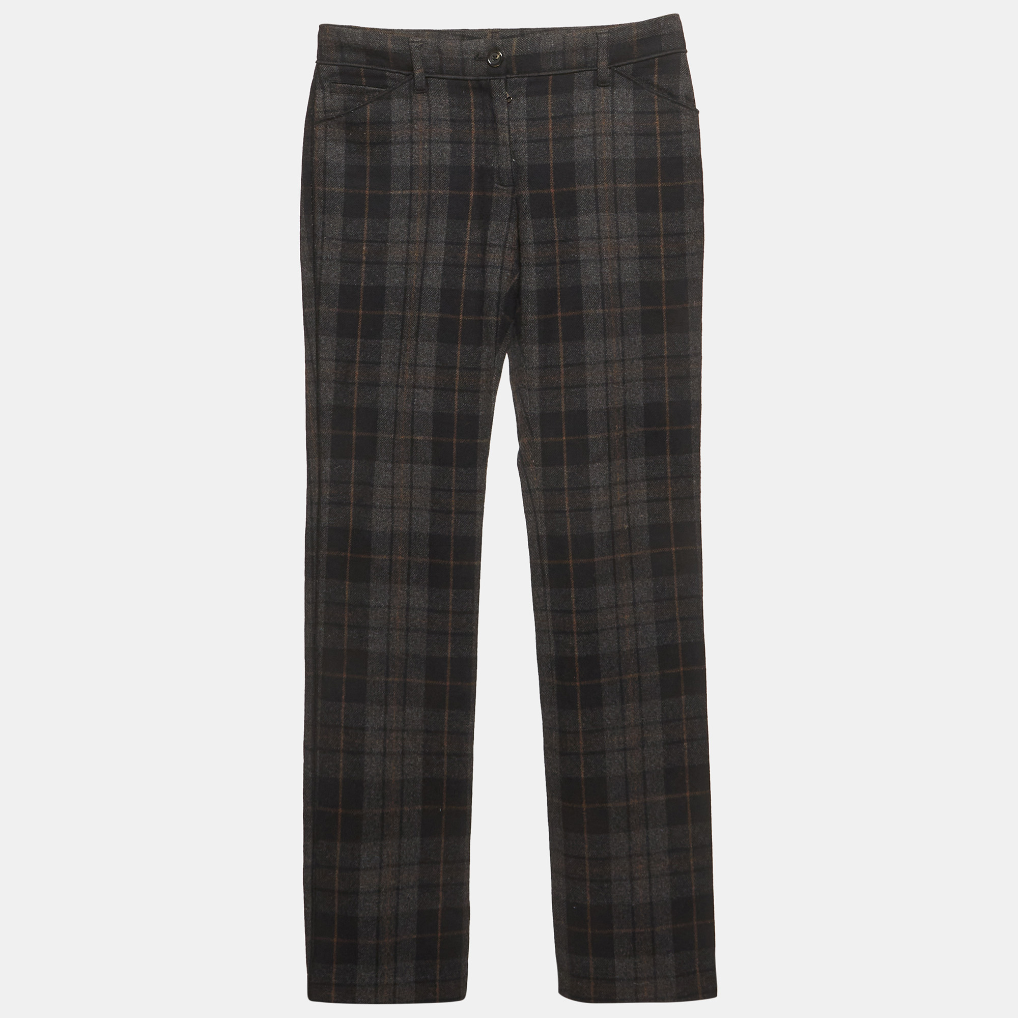 Pre-owned Dolce & Gabbana Grey Tartan Flannel Trousers S In Gray