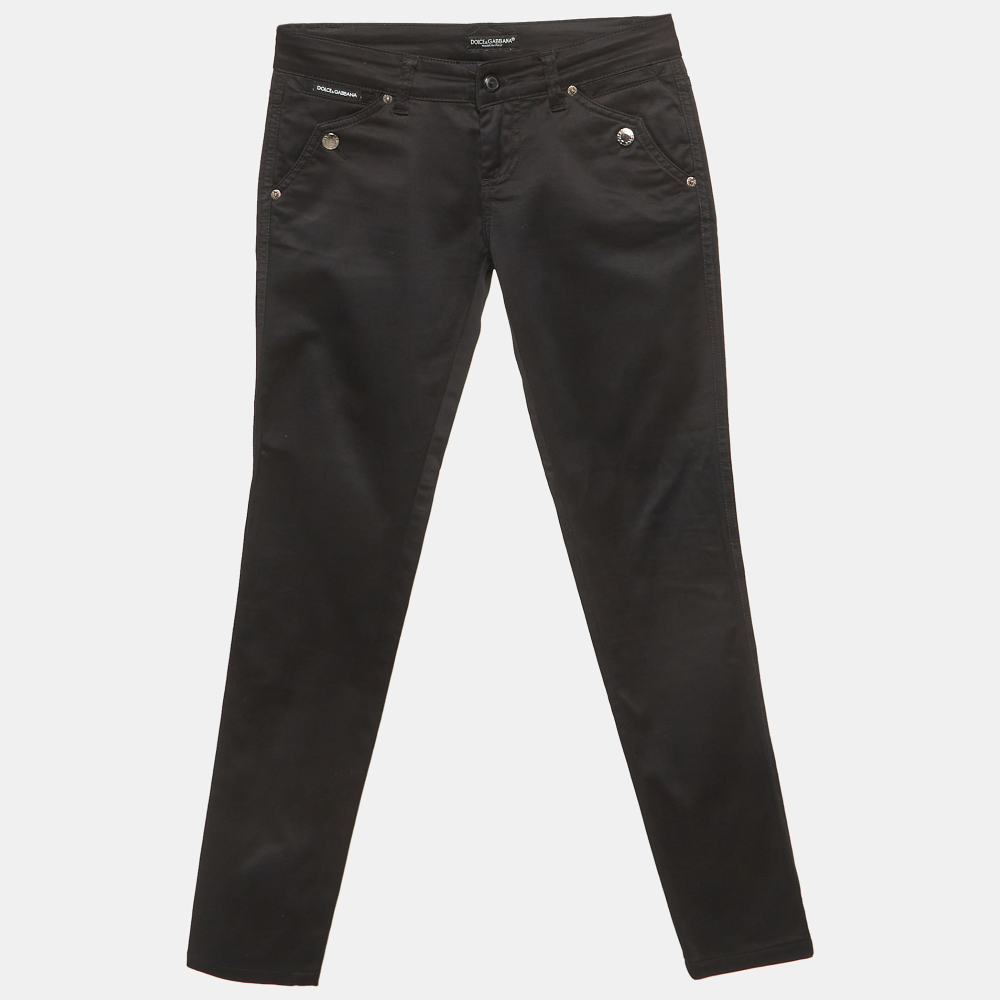 Pre-owned Dolce & Gabbana Black Cotton Skinny Trousers M