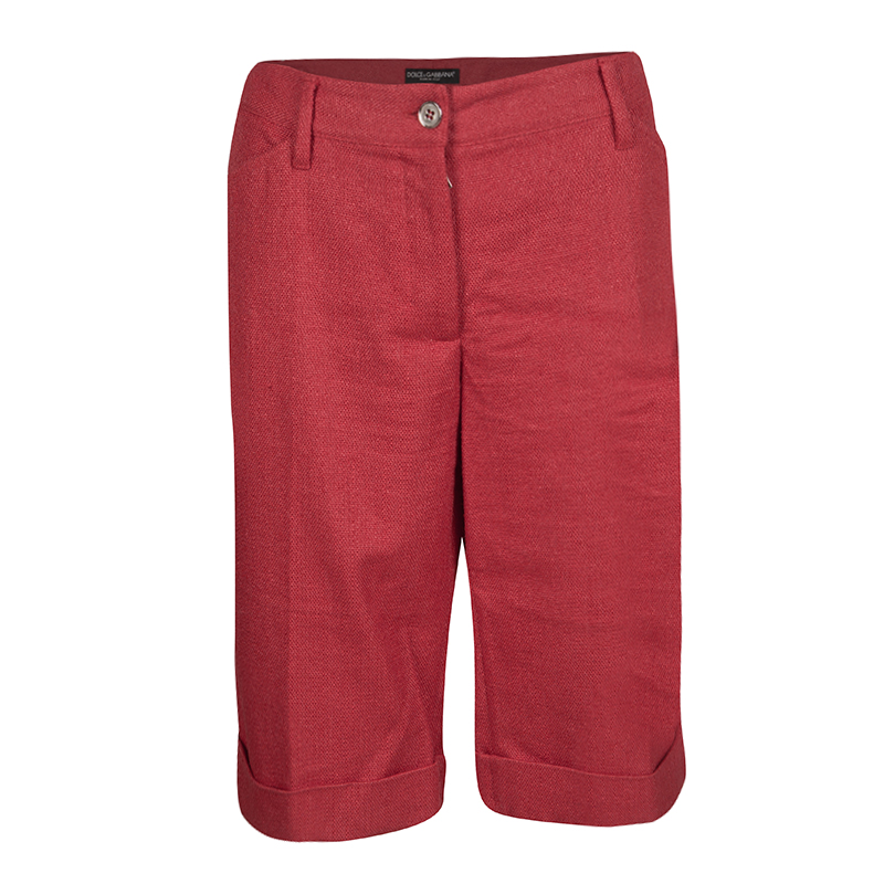 Dolce and Gabbana Red Linen Blend Bermuda Shorts L