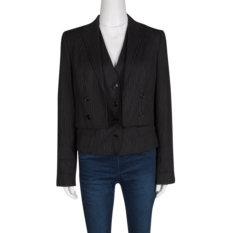 

Dolce & Gabbana Black Pin Striped Wool Layered Blazer