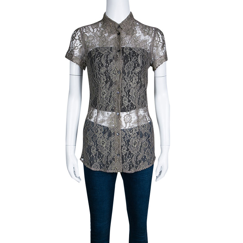 

Dolce & Gabbana Khaki Floral Lace Short Sleeve Shirt, Green