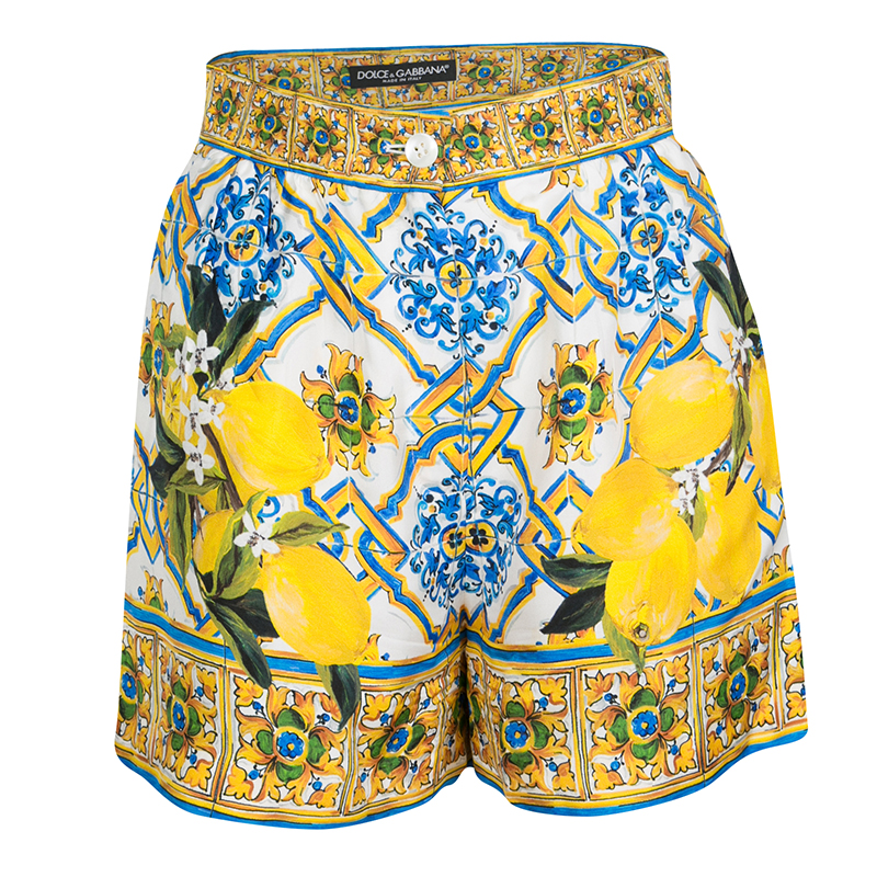 Retoucheren slecht humeur Kleren Dolce and Gabbana Multicolor Lemon Print Silk High Waist Shorts S Dolce &  Gabbana | TLC