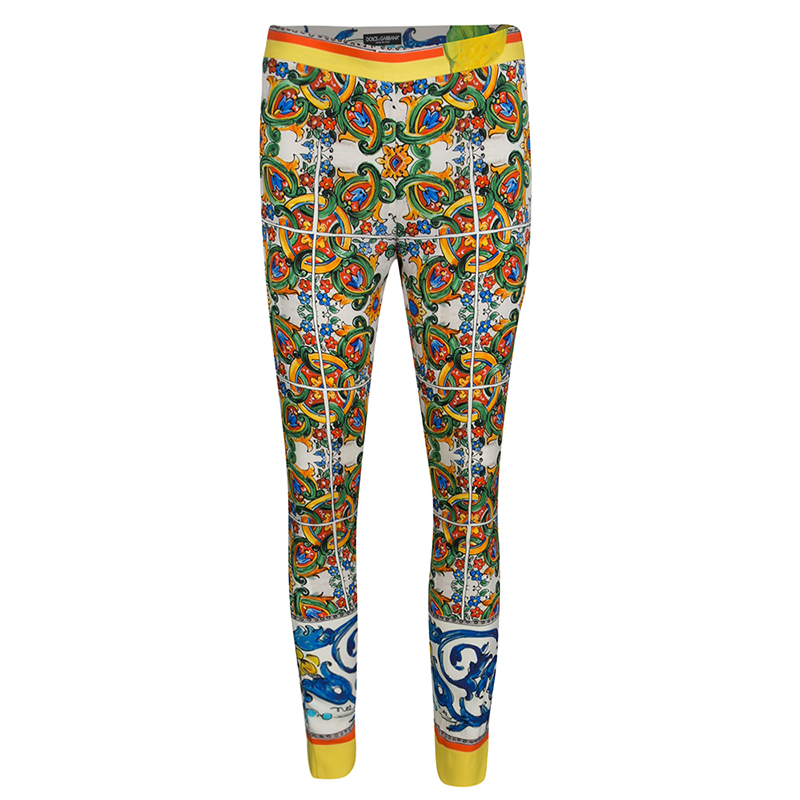 Pre Owned Dolce and Gabbana Multicolor Majolica Print Tapered Pants S