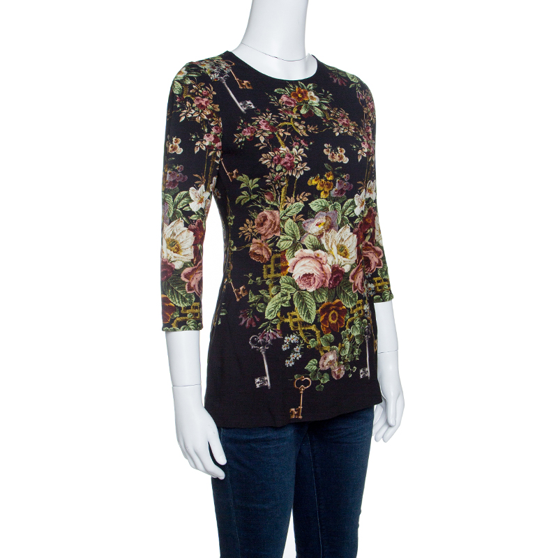 

Dolce & Gabbana Black Key and Floral Print Long Sleeve Top