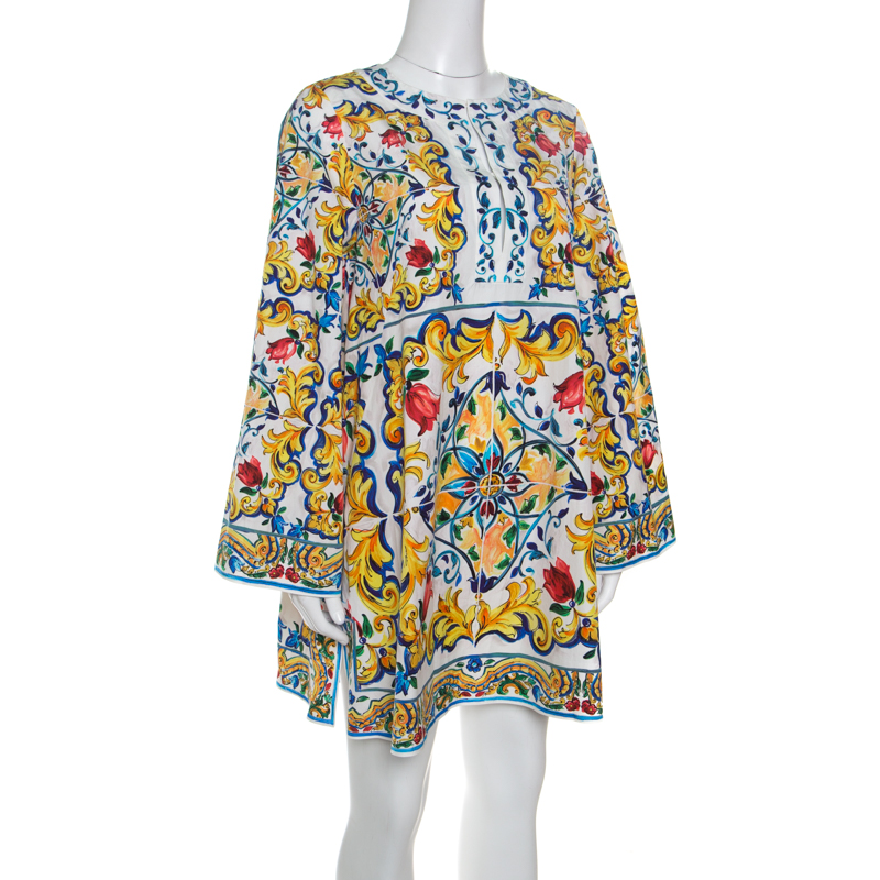 

Dolce & Gabbana Majolica Printed Cotton Bell Sleeve Kaftan Dress, Multicolor