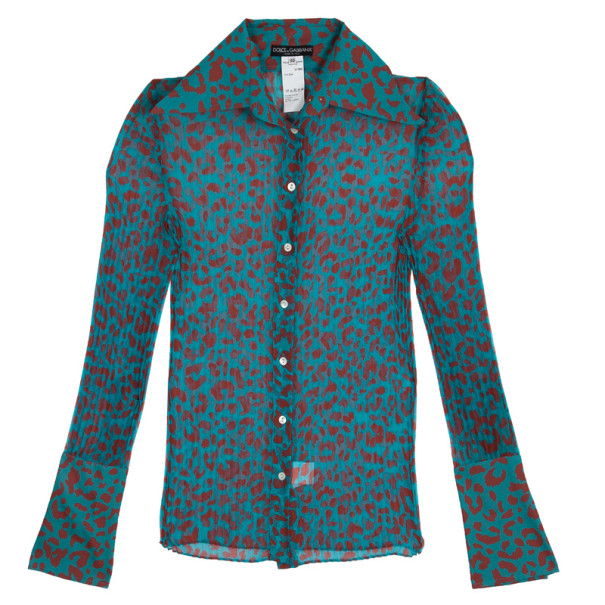Dolce and Gabbana Animal Leopard Print Stretch Shirt S