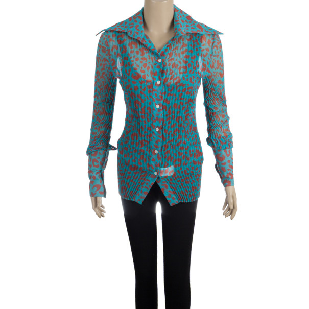 

Dolce and Gabbana Animal Leopard Print Stretch Shirt, Blue