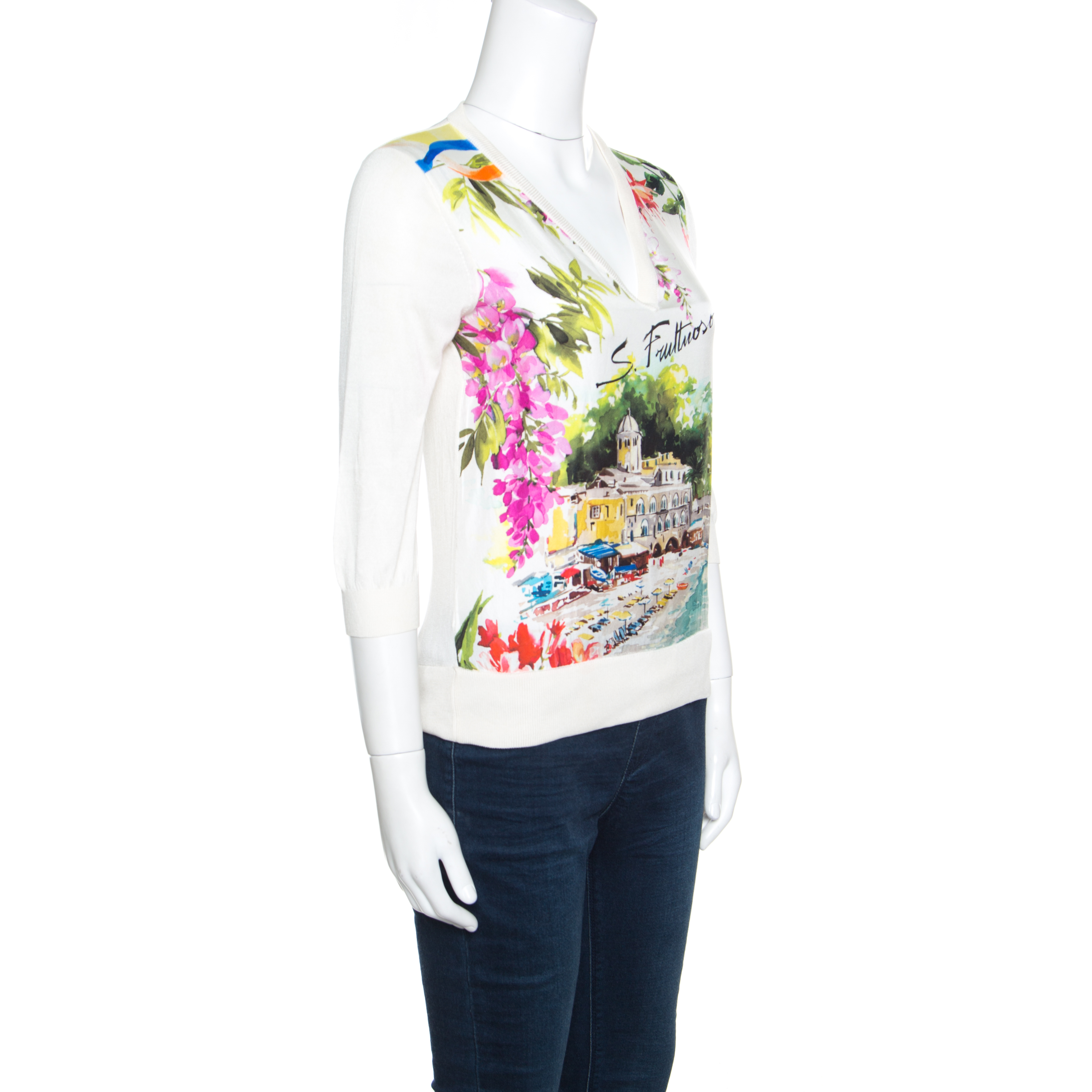 Pre-owned Dolce & Gabbana Multicolor Portofino Printed Silk Sweater S