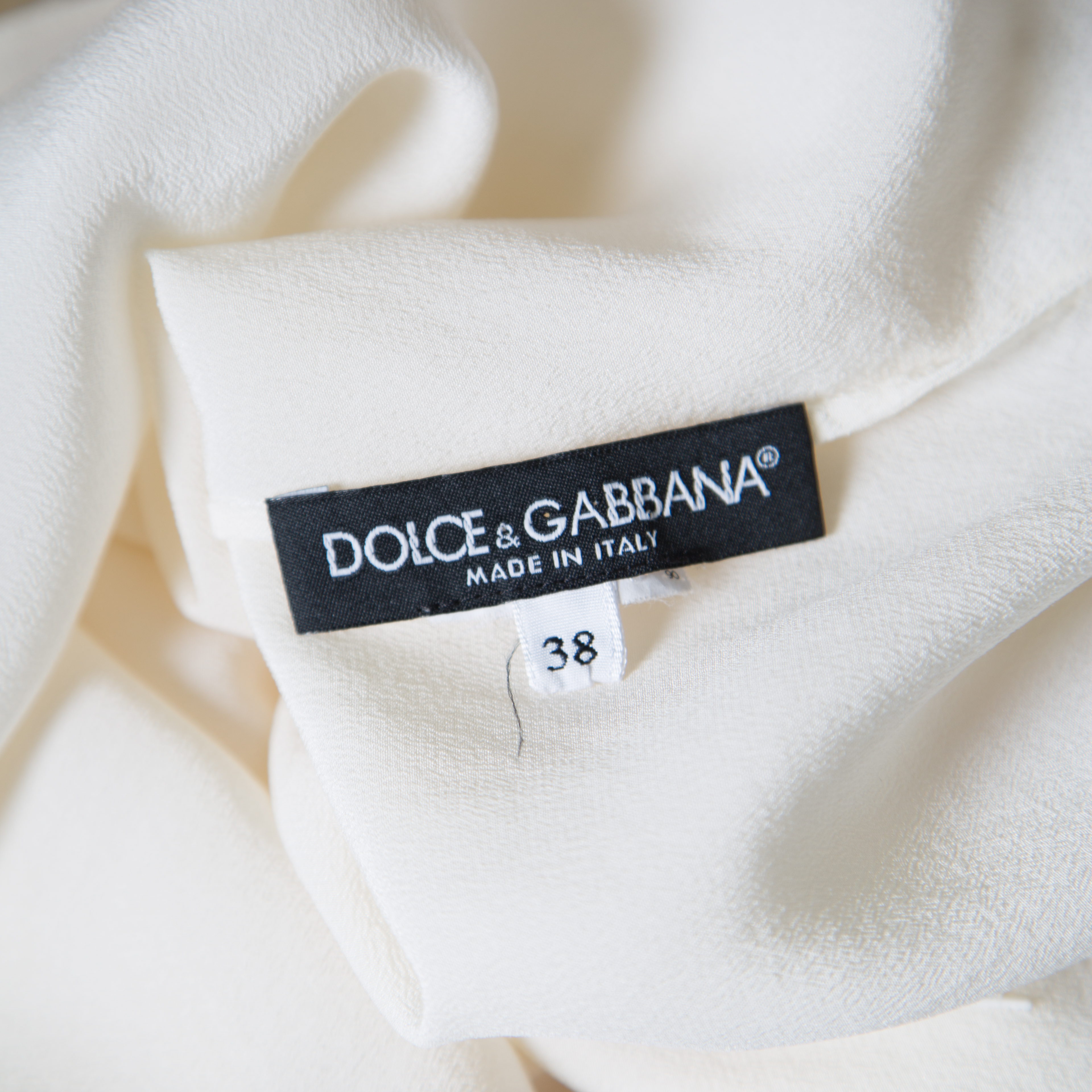 Pre-owned Dolce & Gabbana Cream Silk Lace Applique Bow Tie Detail Blouse S