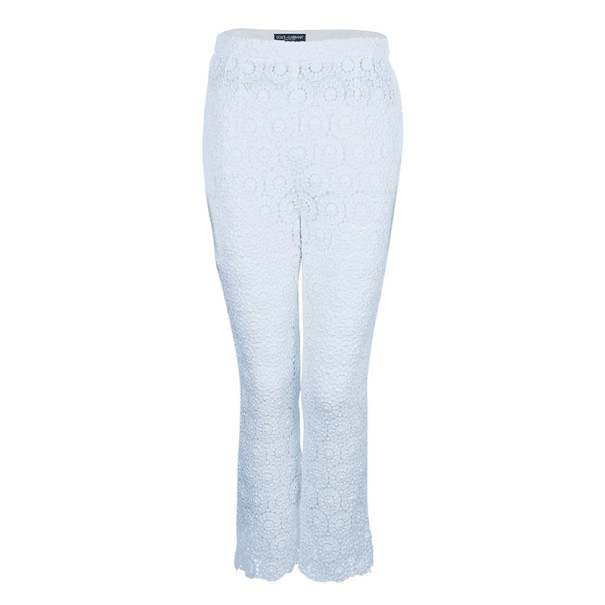 Pre Owned Dolce and Gabbana White Lace Flare Pants M