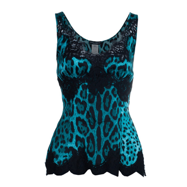 Dolce and Gabbana Turquoise Leopard Print Strappy Top L