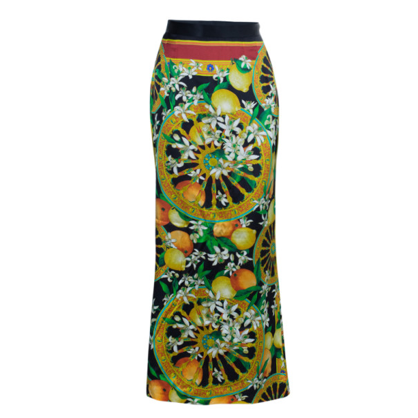 Pre Owned Dolce and Gabbana Scarf Print Silk Maxi Skirt M