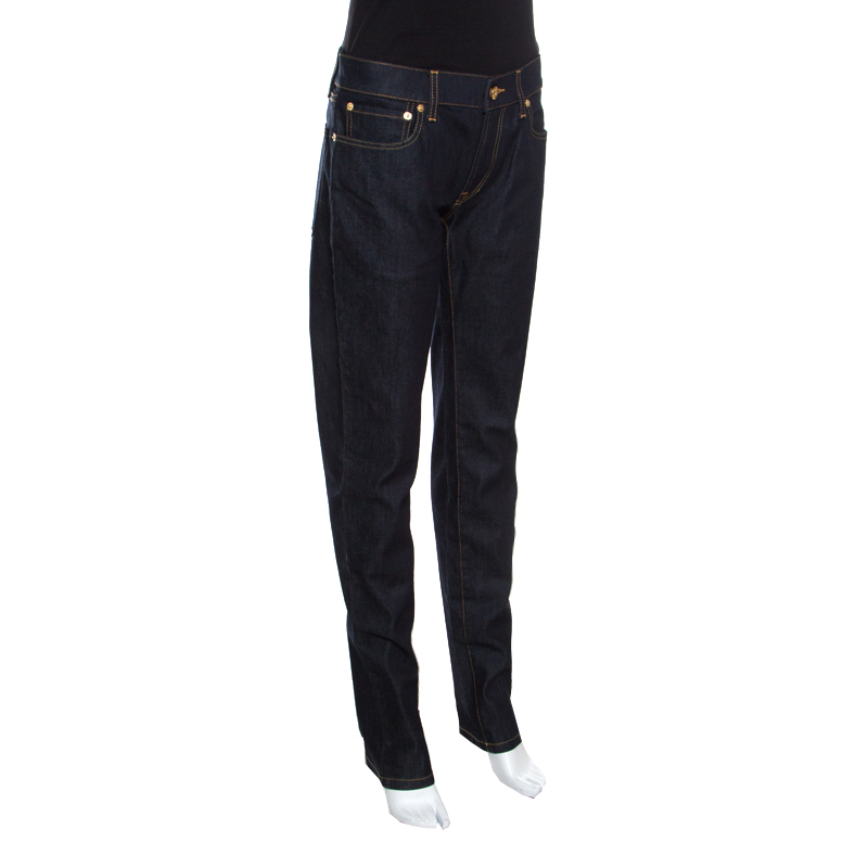 

Dolce and Gabbana Indigo Dark Wash Stretch Denim Straight Fit Jeans, Blue