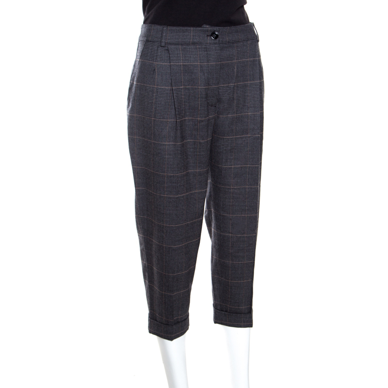 

Dolce & Gabbana Grey Prince of Wales Checked Wool Cropped Trousers