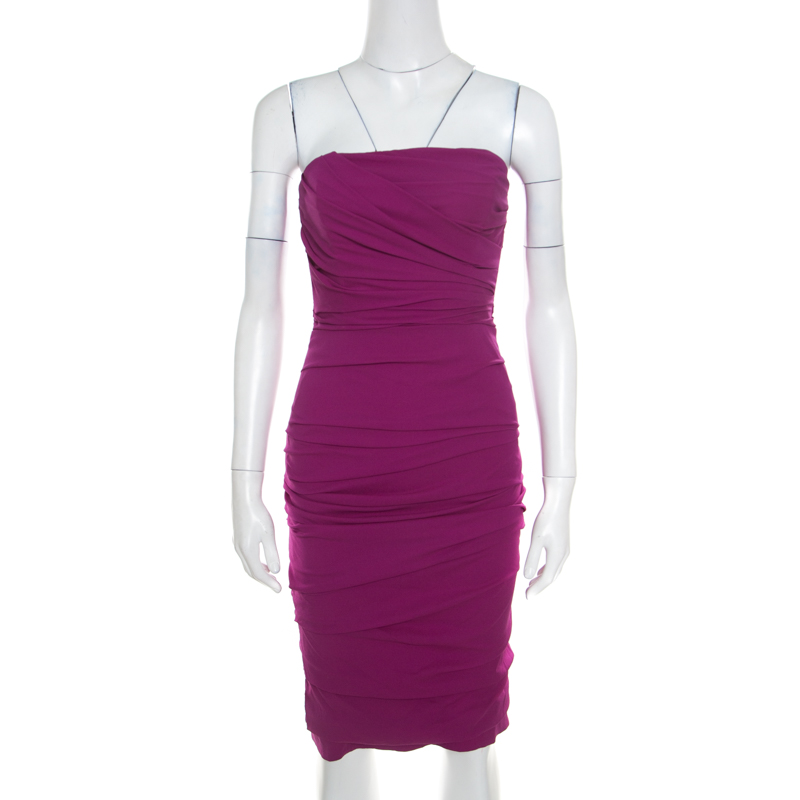 Pre Owned Dolce and Gabbana Pink Silk Ruched Strapless Dress S