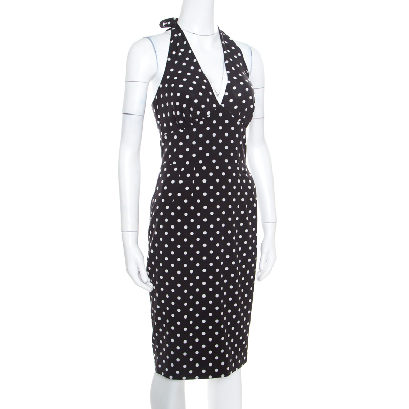 

Dolce and Gabbana Black Polka Dotted Silk Halter Dress