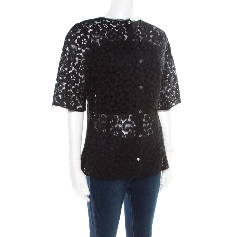 

Dolce and Gabbana Black Floral Lace Short Sleeve Blouse