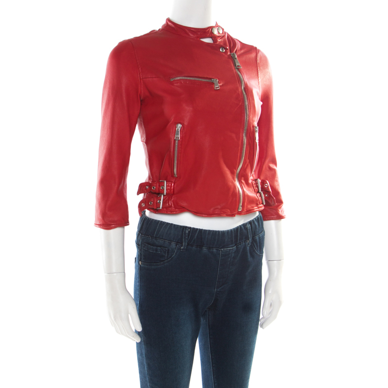 

Dolce and Gabbana Red Lamb Leather Biker Jacket