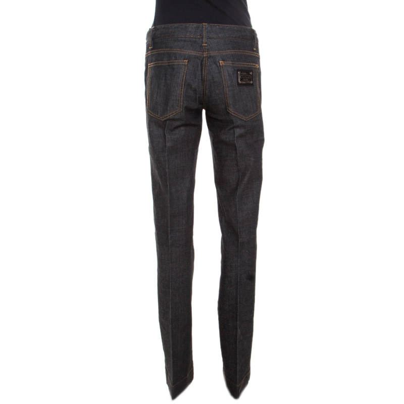 Pre-owned Dolce & Gabbana Black Contrast Topstitch Detail Denim Jeans M