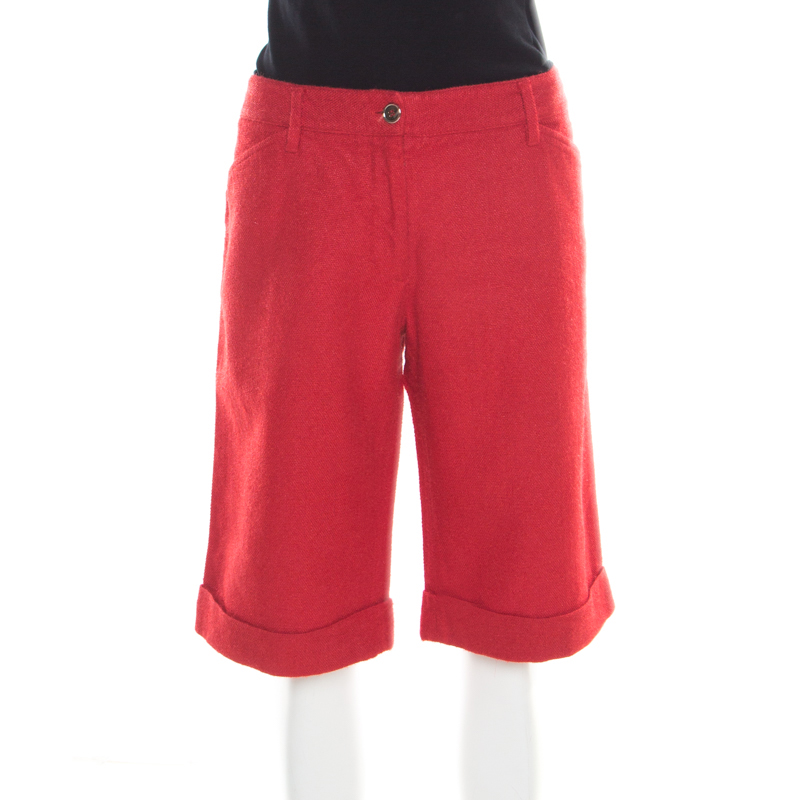 Dolce and Gabbana Red Cotton and Linen Bermuda Shorts L
