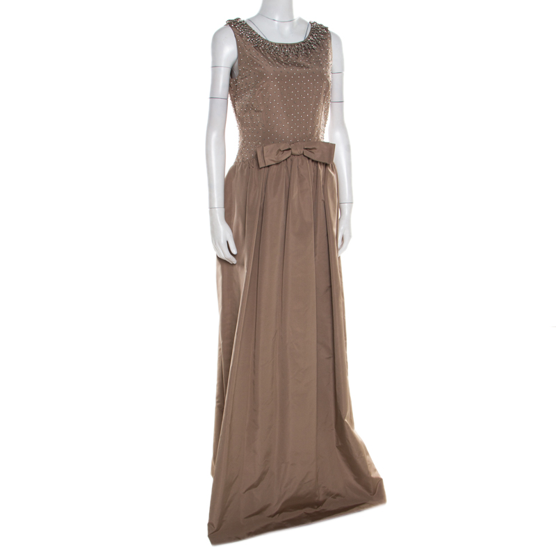 

Dolce & Gabbana Brown Embellished Silk Sleeveless Gown