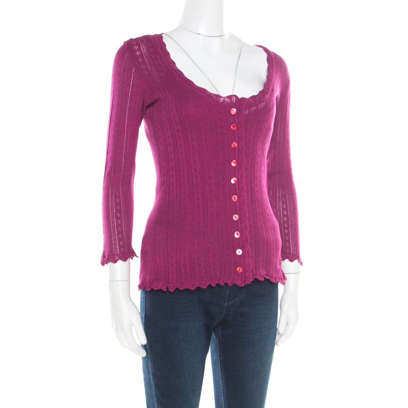 

Dolce and Gabbana Purple Perforated Knit Sleeveless Top and Cardigan Set