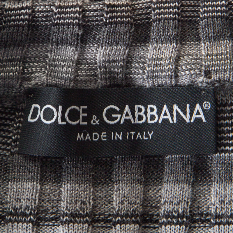 Pre-owned Dolce & Gabbana Grey Ribbed Knit Stripe Long Sleeve Sweater Top M