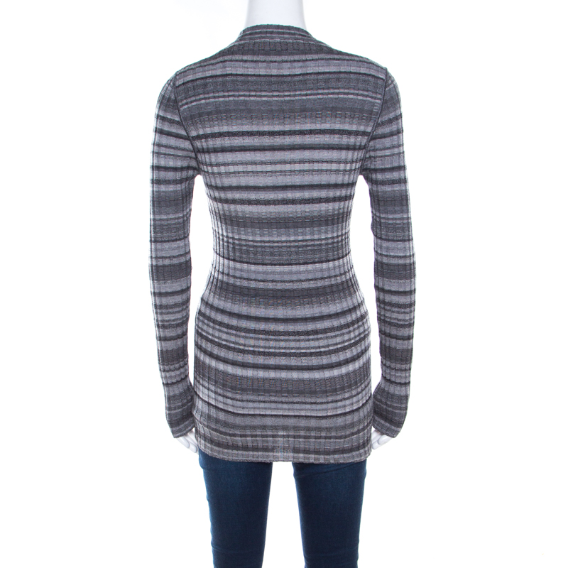 Pre-owned Dolce & Gabbana Grey Ribbed Knit Stripe Long Sleeve Sweater Top M