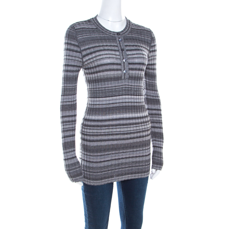 

Dolce & Gabbana Grey Ribbed Knit Stripe Long Sleeve Sweater Top