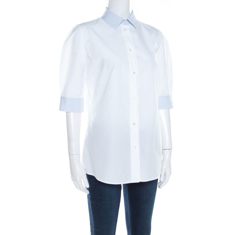 

Dolce & Gabbana White Cotton Poplin Contrast Collar and Cuff Detail Shirt L