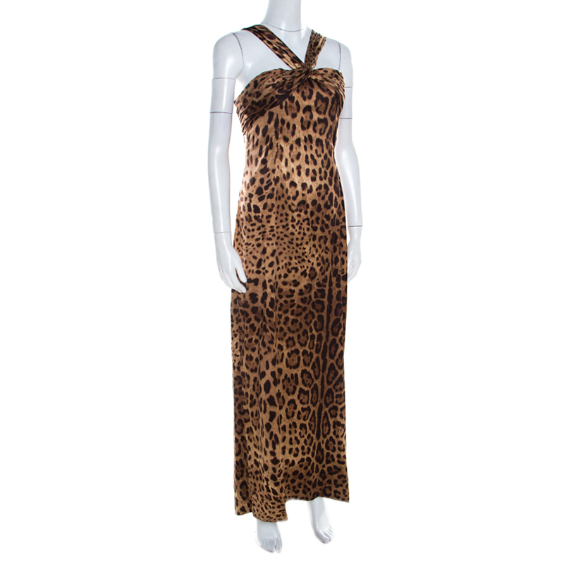 

Dolce & Gabbana Leopard Print Silk Knit Pleated Bodice Gown, Brown