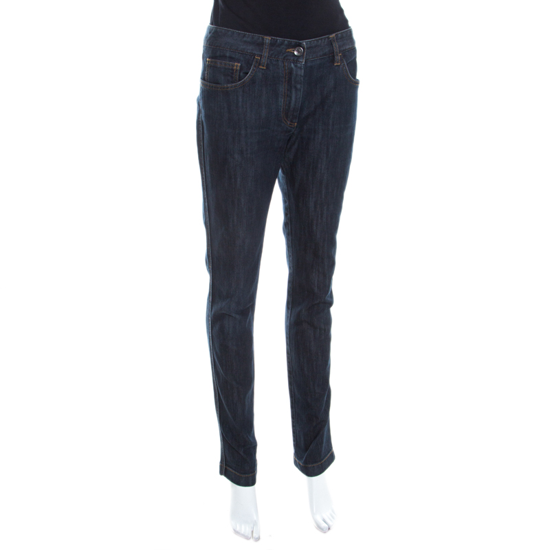 

Dolce and Gabbana Indigo Dark Wash Straight Fit Jeans, Blue