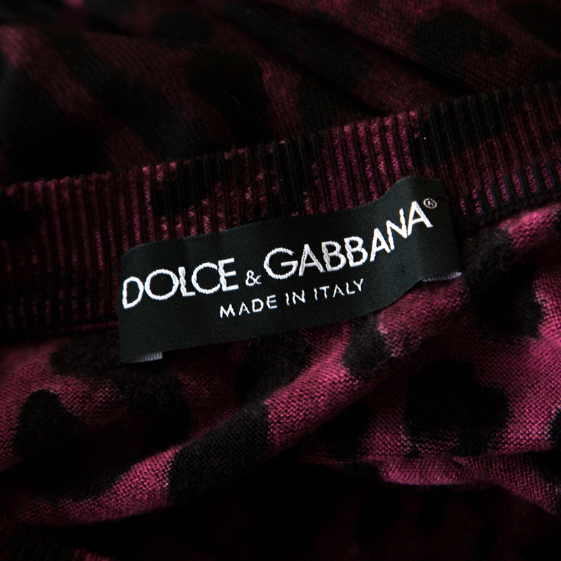 Pre-owned Dolce & Gabbana Mulberry Purple Leopard Print Wool Sweater Top S