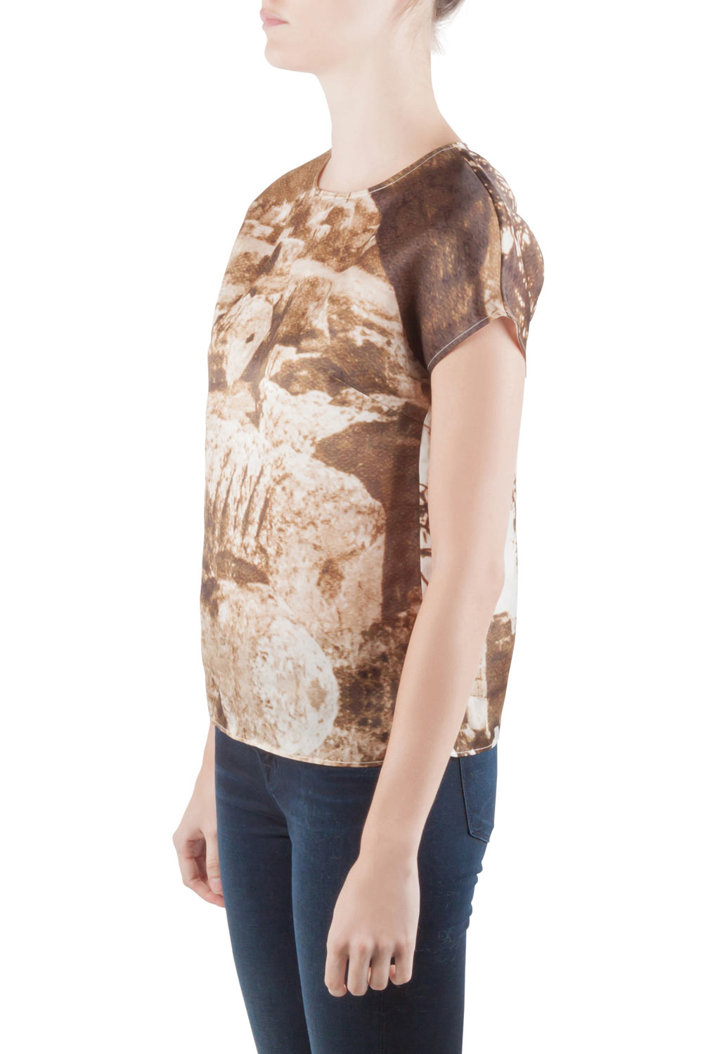 

Dolce & Gabbana Sepia Brown Ruins Print Silk Boxy Blouse