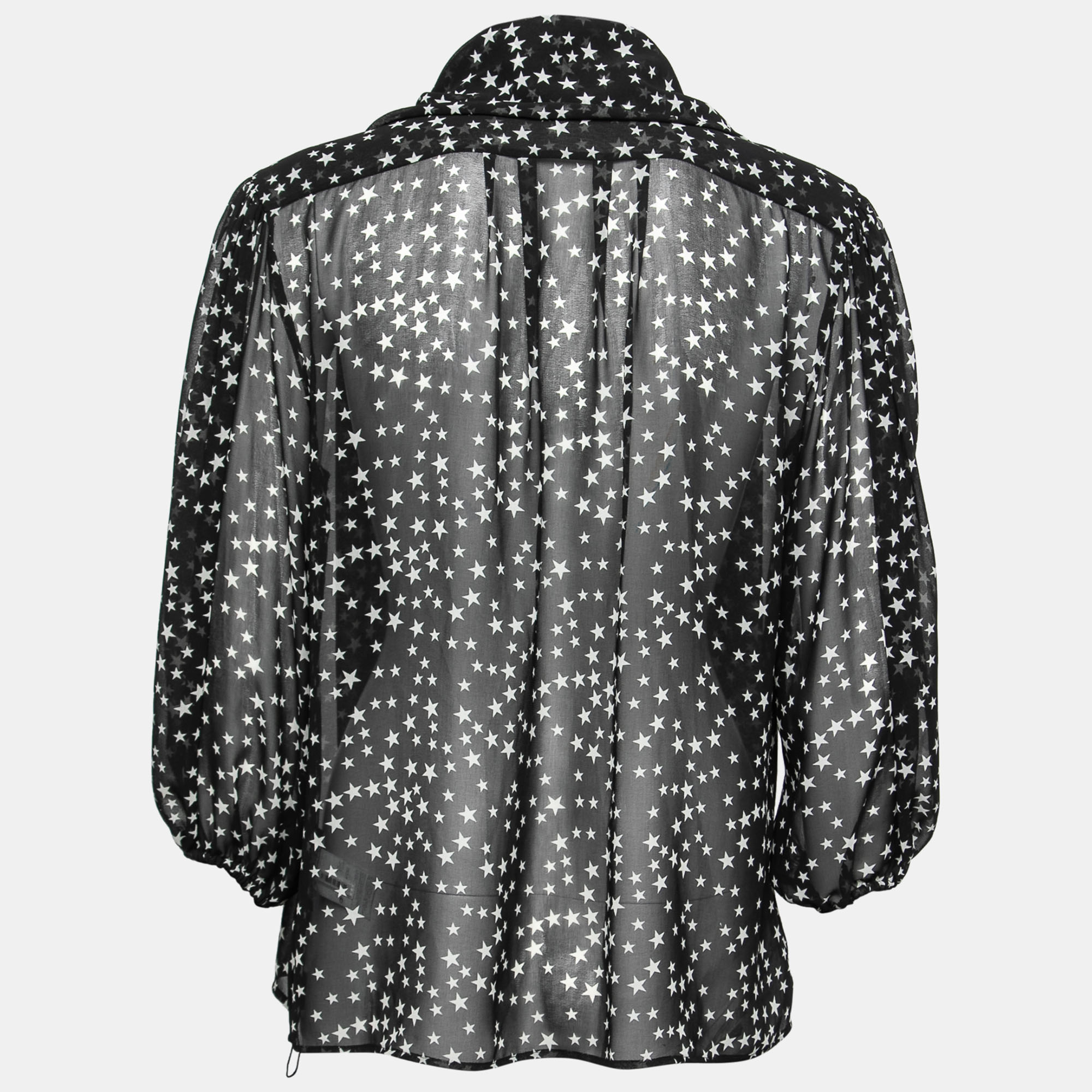 

Dolce & Gabbana Black and White Star Print Neck Tie Detail Blouse