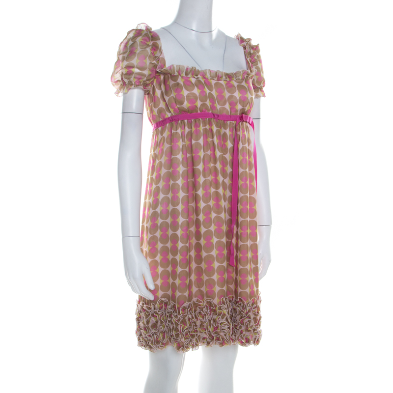 

Dolce & Gabbana Pink Polka Dot Print Silk Babydoll Dress