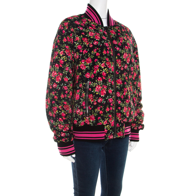 

Dolce & Gabbana Pink Crepe Floral Print Oversized Bomber Jacket