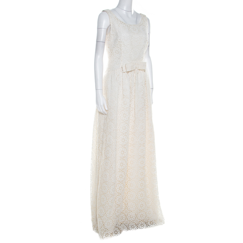 

Dolce & Gabbana Cream Lace Waist Bow Detail Maxi Dress
