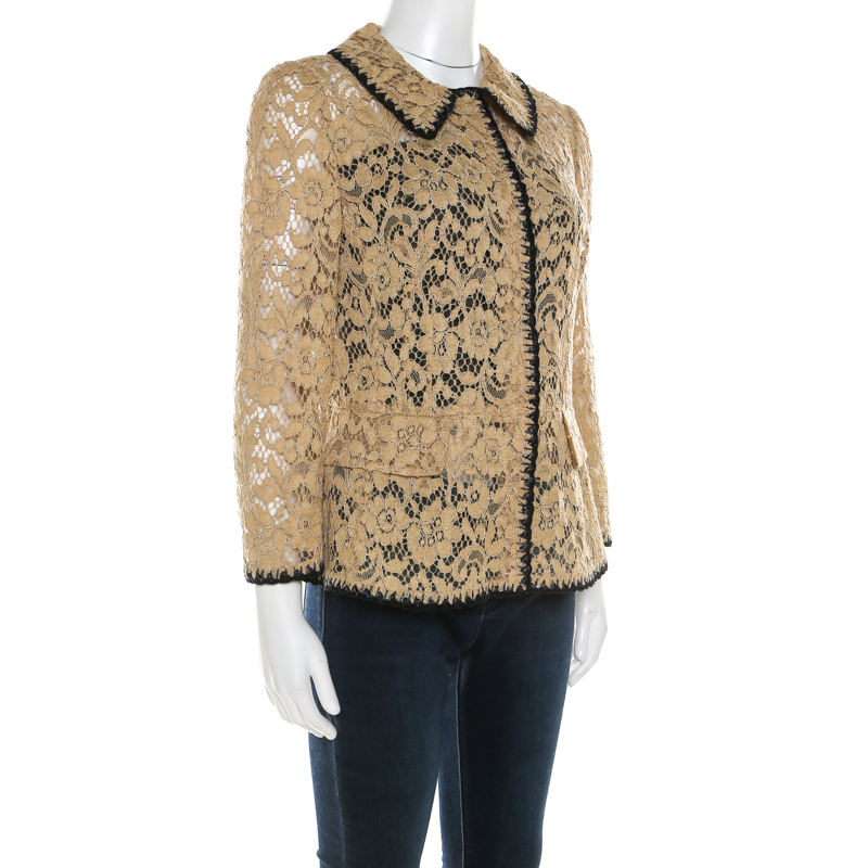 

Dolce and Gabbana Beige Floral Lace Peplum Blazer