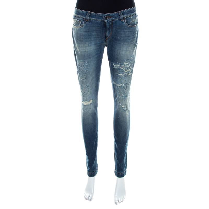 Dolce and Gabbana Dark Blue Denim Fitted Jeans S Dolce and Gabbana | TLC