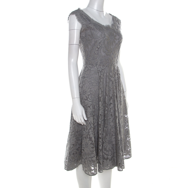 

Dolce & Gabbana Grey Lace Sleeveless Flared Dress