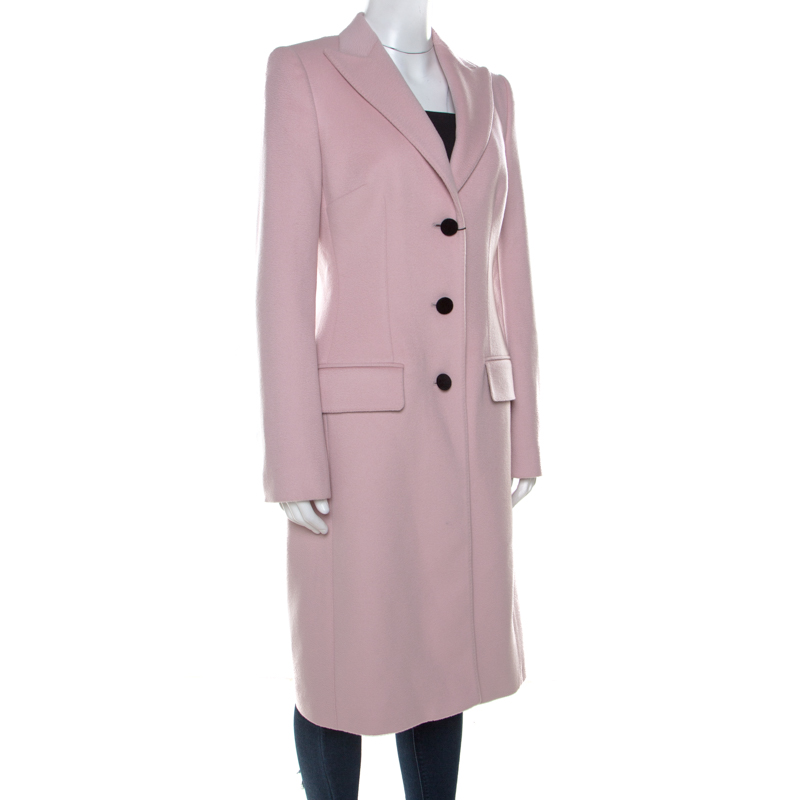 

Dolce & Gabbana Pink Wool Contrast Button Detail Long Coat