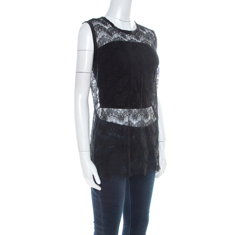 

Dolce and Gabbana Black Floral Lace Sleeveless Mesh Top