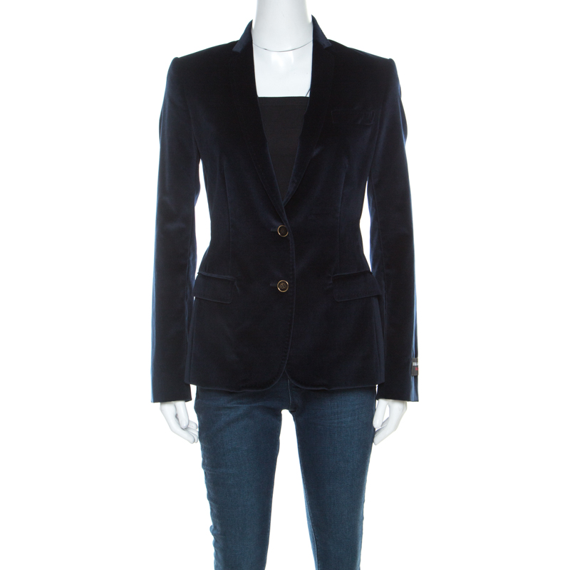 Dolce and Gabbana Navy Blue Velvet Notch Lapel Blazer S Dolce and ...