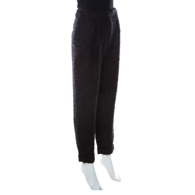 

Dolce & Gabbana Brown Fuzzy Wool Blend Carrot Fit Trousers